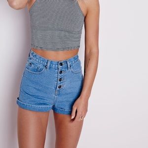 Button Front High Waisted Denim Shorts